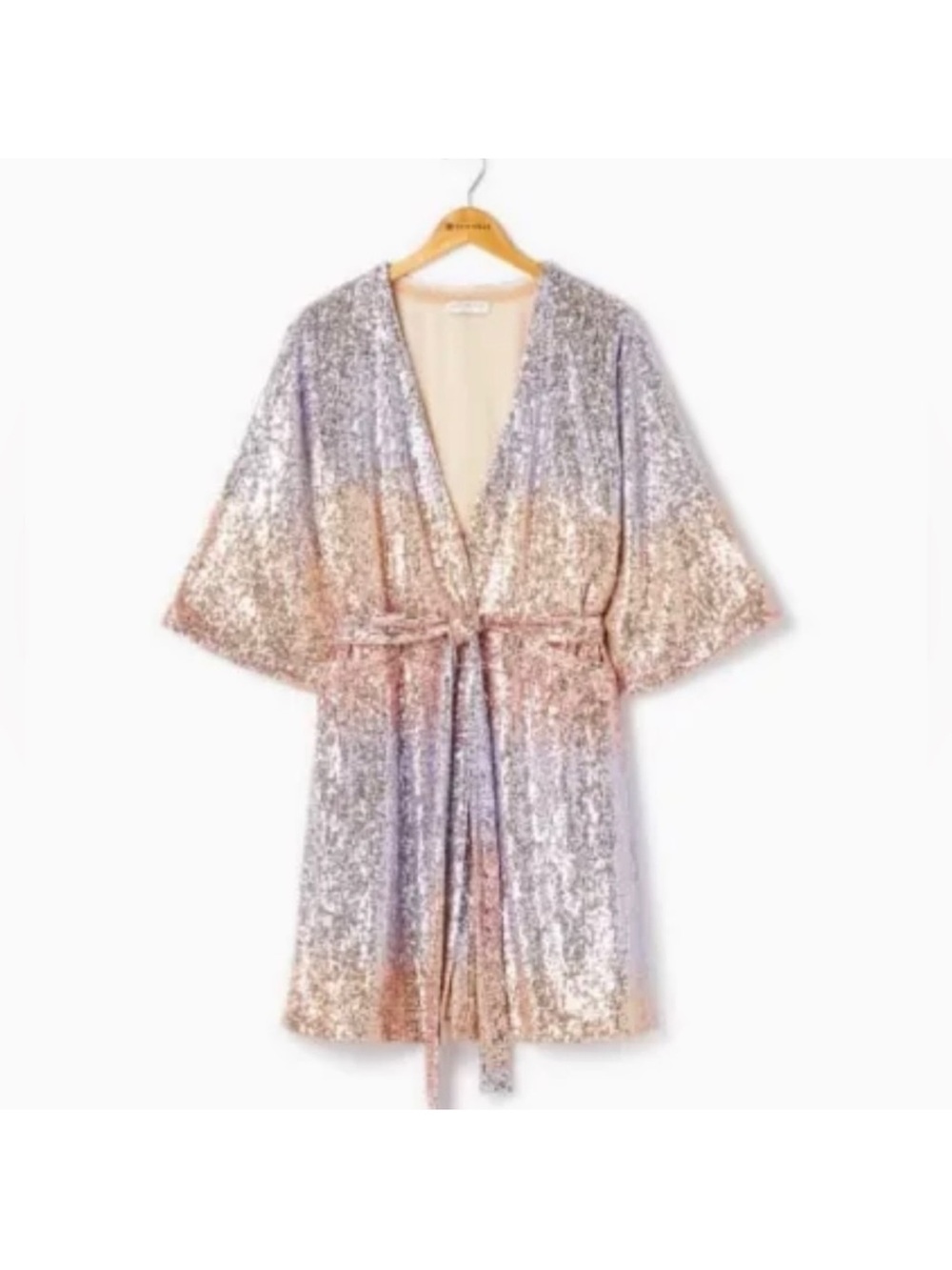 Skies Are Blue Champagne Velvet Kimono Shirt with Sequins Size XS/S